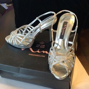 Moved - Nina Fonda Silver baby formal criss cross front back strap heel sandals